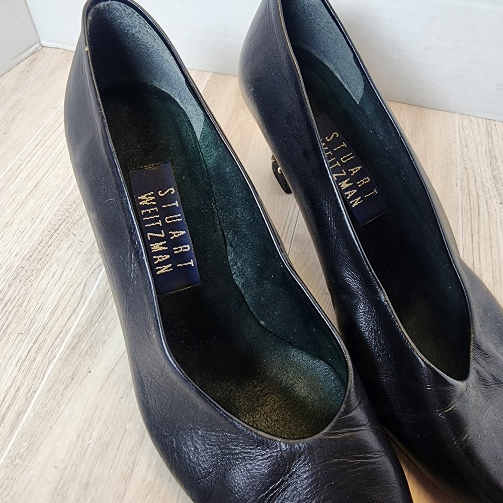Vintage Stuart Weitzman Black Pumps Shoes Heels W Silver Detail Size 6.5 - Picture 3 of 12